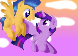 Size: 1048x762 | Tagged: safe, artist:keira-chann, flash sentry, twilight sparkle, alicorn, pony, g4, blank flank, female, flying, flying lesson, male, mare, ship:flashlight, shipping, straight, twilight sparkle (alicorn)