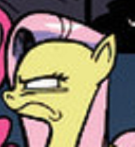 Size: 192x208 | Tagged: safe, idw, official comic, fluttershy, friendship is magic #19, g4, spoiler:comic, angry, female, fluttershy is not amused, scowl, solo, unamused