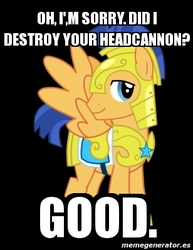 Size: 308x400 | Tagged: safe, artist:arthurcrane, flash sentry, g4, headcanon, image macro, male, meme, solo