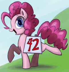 Size: 1200x1246 | Tagged: safe, artist:professor-ponyarity, pinkie pie, earth pony, pony, g4, 42, female, looking at you, mare, open mouth, profile, solo