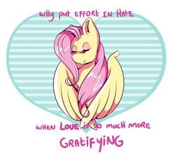 Size: 1280x1144 | Tagged: safe, artist:rubyrue, fluttershy, pegasus, pony, g4, eyes closed, female, good advice, heart, love, motivational, mouthpiece, positive message, positive ponies, solo