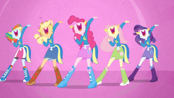 Size: 1280x720 | Tagged: safe, screencap, applejack, fluttershy, pinkie pie, rainbow dash, rarity, equestria girls, g4, boots, female, helping twilight win the crown, high heel boots, shoes, wondercolts