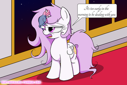 Size: 1280x854 | Tagged: safe, artist:askthefillies, princess celestia, tiberius, opossum, ask the fillies, g4, boop, cewestia, female, filly, frown, messy mane, night, nose wrinkle, open mouth, pink-mane celestia, solo, stars, tumblr, unamused, younger