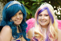 Size: 1024x683 | Tagged: safe, artist:blackbloodchihuahua, princess cadance, princess luna, human, g4, cosplay, irl, irl human, photo