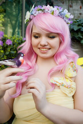 Size: 730x1095 | Tagged: safe, artist:blackbloodchihuahua, fluttershy, bird, human, g4, cosplay, irl, irl human, photo, solo