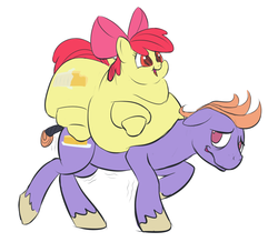 Size: 806x732 | Tagged: safe, artist:calorie, apple bloom, oc, oc:calorie, pony, g4, apple blob, calorie, chubby cheeks, double chin, fat, morbidly obese, obese