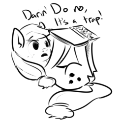 Size: 1111x1119 | Tagged: safe, artist:nobody, applejack, g4, book, cute, female, hoof hold, it's a trap, legs in air, monochrome, on back, open mouth, reading, solo