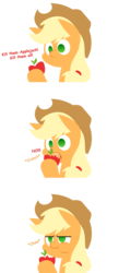 Size: 1304x2726 | Tagged: safe, artist:zacatron94, applejack, earth pony, pony, g4, apple, comic, cowboy hat, dialogue, eating, female, hat, kill them all, onomatopoeia, puffy cheeks, simple background, solo, text, that pony sure does love apples, transparent background, who's a silly pony