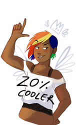 Size: 421x682 | Tagged: safe, artist:cedea, rainbow dash, human, g4, 20% cooler, belly button, clothes, dark skin, female, humanized, midriff, solo, tank top