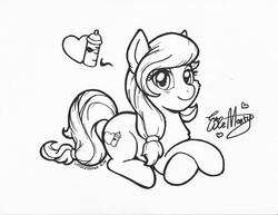 Size: 3308x2552 | Tagged: safe, artist:latecustomer, oc, oc only, oc:cream heart, earth pony, pony, black and white, commission, cutie mark, earth pony oc, female, grayscale, high res, mare, monochrome, smiling, solo