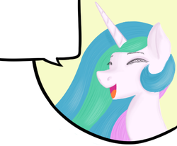 Size: 400x330 | Tagged: safe, princess celestia, pony, g4, bust, exploitable, eyes closed, female, open mouth, open smile, smiling, solo, speech bubble