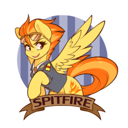 Size: 3500x3500 | Tagged: safe, artist:spittfireart, spitfire, pegasus, pony, g4, abstract background, clothes, cute, cutefire, female, high res, mare, old banner, solo, spread wings, sunglasses, uniform, wings