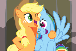 Size: 1080x720 | Tagged: safe, artist:steroida senpai, applejack, rainbow dash, g4, female, hug, lesbian, ship:appledash, shipping