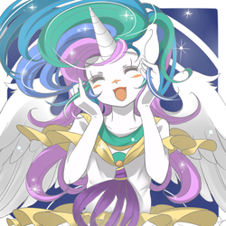 Size: 1200x1200 | Tagged: safe, artist:m@k, princess celestia, anthro, g4, :3, ambiguous facial structure, blushing, female, solo