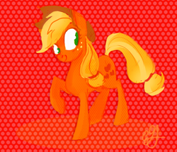 Size: 1280x1100 | Tagged: safe, artist:egriz, applejack, g4, abstract background, female, raised hoof, solo