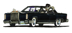 Size: 2092x964 | Tagged: safe, artist:buckweiser, rarity, oc, oc:sketchy, g4, car, clothes, jacket, leather jacket, lincoln (car), lincoln continental, traditional art