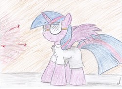 Size: 2338x1700 | Tagged: safe, artist:kvedja, twilight sparkle, alicorn, pony, g4, female, goggles, mare, science, solo, traditional art, twilight sparkle (alicorn)