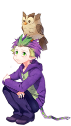 Size: 596x1046 | Tagged: safe, artist:re_ghotion, owlowiscious, spike, human, g4, humanized