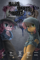 Size: 3317x4961 | Tagged: safe, artist:rouletteobsidian, babs seed, pinkie pie, earth pony, pony, g4, babs the rapper, bipedal, clothes, duo, duo female, female, hoodie, movie poster, rapper, rapper pie