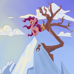 Size: 1500x1500 | Tagged: safe, artist:qweeli, pinkie pie, g4, female, mountain, solo, tree