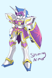 Size: 600x892 | Tagged: safe, artist:incinerater, shining armor, g4, male, mecha, shield, solo