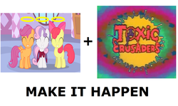 Size: 1337x796 | Tagged: safe, apple bloom, scootaloo, sweetie belle, g4, cutie mark crusaders, exploitable meme, make it happen, meme, toxic crusaders, troma