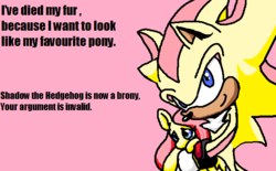 Size: 640x397 | Tagged: artist needed, source needed, safe, fluttershy, pony, g4, brony, crossover, grammar error, male, op is a duck, shadow the hedgehog, sonic the hedgehog, sonic the hedgehog (series), wat