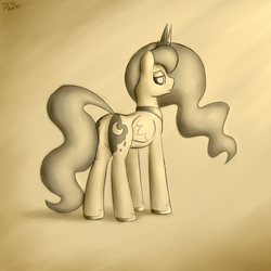 Size: 1000x1000 | Tagged: safe, artist:devs-iratvs, princess luna, g4, butt, featureless crotch, female, monochrome, plot, sketch, solo