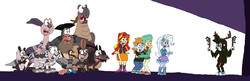 Size: 5585x1809 | Tagged: safe, artist:hunterxcolleen, rainbow dash, snails, snips, sunset shimmer, trixie, ape, badger, big cat, bird, boar, human, kangaroo, rabbit, saber-toothed cat, saber-toothed tiger, seal, equestria girls, g4, animal, blue-footed booby, captain gutt, carrot, chamitataxus, crossover, disguise, dobson, elephant seal, flynn, gigantopithecus, gupta, humanized, ice age, ice age 4: continental drift, leaves, monster, mud, palaeolagus, party, pirate, prank, procoptodon, raz, scared, shira, silas, squint (ice age), stick, the adventures of brer rabbit, trick