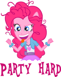 Size: 1280x1609 | Tagged: safe, artist:james-li, pinkie pie, equestria girls, g4, my little pony equestria girls: rainbow rocks, pinkie on the one, female, image macro, meme, party hard, ponied up, solo