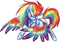 Size: 1277x894 | Tagged: safe, artist:fizzy-dog, rainbow dash, pegasus, pony, g4, cheek fluff, colored wings, female, mare, multicolored wings, rainbow power, rainbow wings, raised hoof, simple background, solo, spread wings, white background, wings