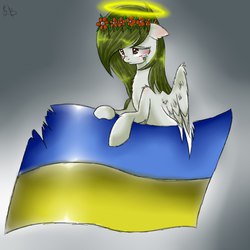 Size: 1100x1100 | Tagged: artist needed, source needed, safe, oc, oc only, crying, flag, nation ponies, solo, ukraine