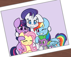 Size: 1280x1040 | Tagged: safe, artist:otterlore, fluttershy, rainbow dash, rarity, spike, twilight sparkle, drider, monster pony, original species, spider, spiderpony, g4, :p, cute, eyes closed, group photo, photo, smiling, species swap, spiderponyrarity, tumblr