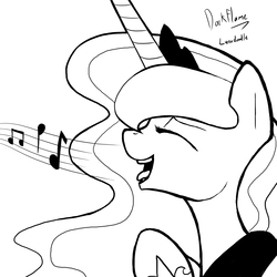 Size: 3000x3000 | Tagged: safe, artist:darkflame75, princess luna, lunadoodle, g4, female, high res, monochrome, music notes, singing, solo