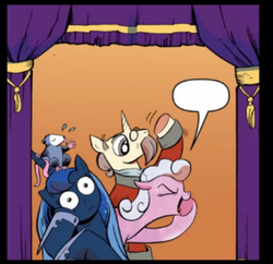 Size: 348x337 | Tagged: safe, idw, kibitz, princess luna, tiberius, g4, spoiler:comic, faic, wat