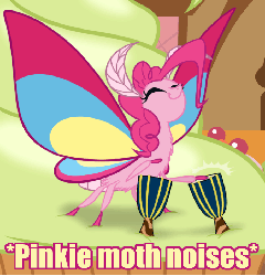 Size: 677x703 | Tagged: safe, artist:grievousfan, pinkie pie, moth, mothpony, original species, g4, animated, bongos, cupcake, cute, descriptive noise, diapinkes, eyes closed, female, food, giant cupcake, happy, meme, moth noises, musical instrument, pinkie moth, smiling, solo, species swap