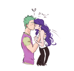 Size: 1280x1228 | Tagged: safe, artist:demdoodles, rarity, spike, human, g4, blushing, duo, female, humanized, kissing, male, older, put me down, ship:sparity, shipping, simple background, straight, surprise kiss, white background