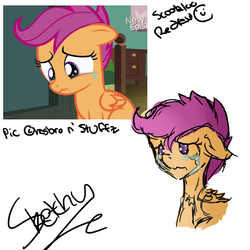 Size: 1000x1000 | Tagged: safe, artist:crypno-the-pegasus, scootaloo, g4, crying, female, redraw, sad, scootasad, solo
