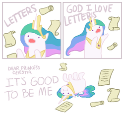 Size: 500x471 | Tagged: safe, princess celestia, alicorn, pony, g4, comic, i'm so alone, it's good to be princess, letter