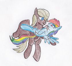 Size: 720x663 | Tagged: safe, artist:frikdikulous, dumbbell, rainbow dash, g4, colored, colored pencil drawing, dumbdash, female, male, shipping, sketch, straight, traditional art