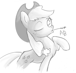 Size: 2060x1980 | Tagged: safe, artist:ab, applejack, g4, female, monochrome, one eye closed, raised hoof, solo