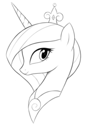 Size: 1160x1719 | Tagged: safe, artist:kas92, princess cadance, g4, female, grayscale, monochrome, portrait, profile, simple background, solo