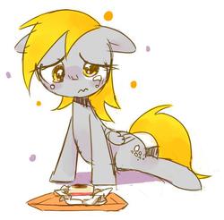 Size: 561x553 | Tagged: dead source, safe, artist:30clock, derpy hooves, pegasus, pony, g4, female, mare, muffin, sad, solo