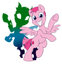 Size: 2532x2601 | Tagged: safe, artist:pixel-prism, oc, oc only, oc:bubblegum, oc:kztk, changeling, pegasus, pony, high res, silhouette, simple background, solo, tail wag, transparent background, underhoof, vector