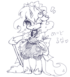 Size: 400x443 | Tagged: safe, artist:kolshica, princess luna, g4, clothes, female, maid, monochrome, solo, wink