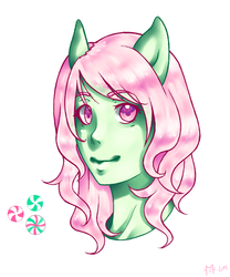 Size: 500x600 | Tagged: safe, artist:adventageouslizards, minty, anthro, g3, female, human facial structure, solo