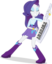 Size: 2470x3026 | Tagged: safe, artist:katequantum, rarity, equestria girls, g4, my little pony equestria girls: rainbow rocks, belf, blouse, boots, bracelet, clothes, eyes closed, female, grin, hair, high res, jewelry, keytar, makeup, musical instrument, shoes, simple background, skirt, smiling, solo, teenager, top, transparent background, vector