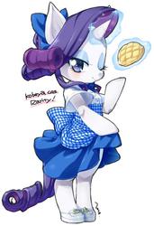 Size: 546x798 | Tagged: safe, artist:mococo, rarity, pony, unicorn, g4, bipedal, clothes, female, simple background, solo, waitress