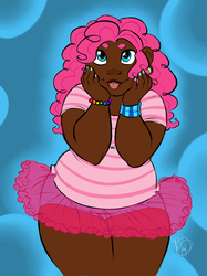 Size: 1280x1707 | Tagged: safe, artist:collaredginger, pinkie pie, human, g4, chubby, clothes, dark skin, duckery in the comments, fat, female, humanized, plump, solo, tutu