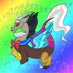Size: 3300x3300 | Tagged: safe, artist:zabchan, discord, g4, twilight's kingdom, 30 minute art challenge, high res, rainbow power, rainbow power-ified, sailor moon (series), shoujo sparkles, solo, sparkles, transformation, transformation sequence